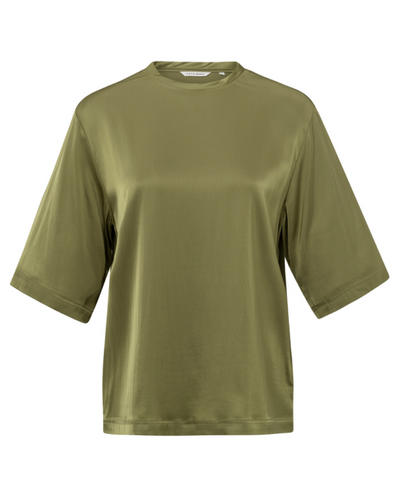 Yaya Olive Satin T-Shirt Top