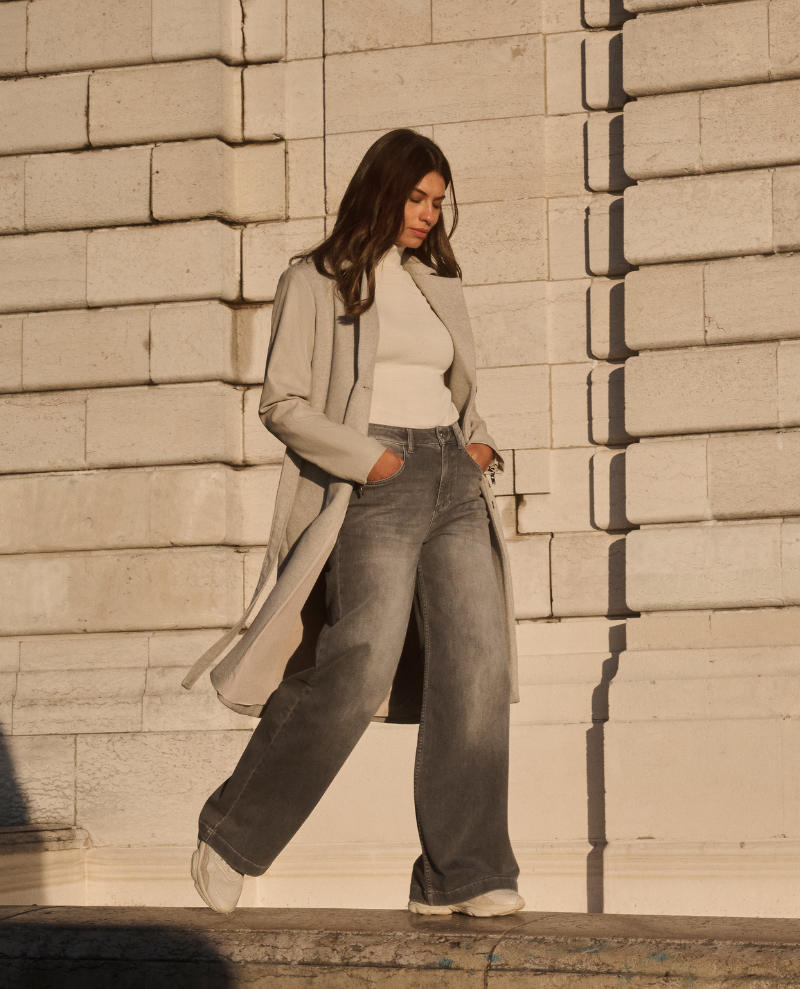 Yaya Medium Grey Wide Leg Jeans