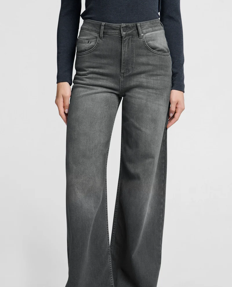 Yaya Medium Grey Wide Leg Jeans