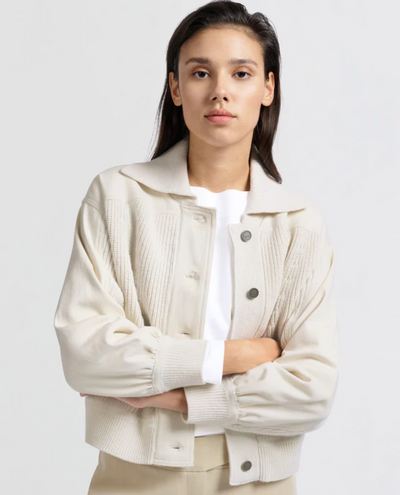 Yaya Off White Twill Collar Cardigan