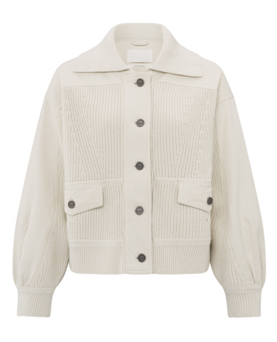 Yaya Off White Twill Collar Cardigan