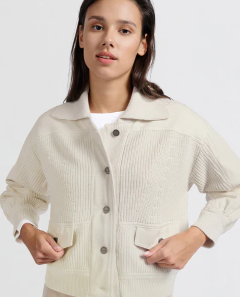 Yaya Off White Twill Collar Cardigan