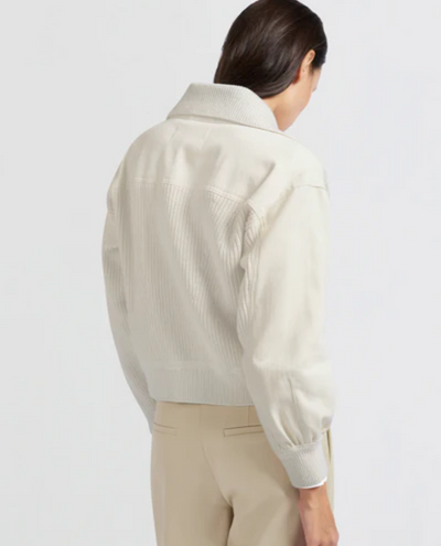 Yaya Off White Twill Collar Cardigan