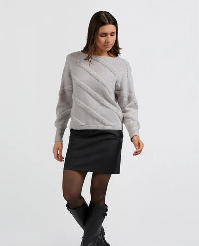 Yaya Sky Grey Diagonal Crew Knit