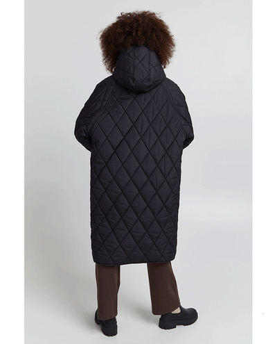 ichi black quilted padded women's winter jacket with hood 