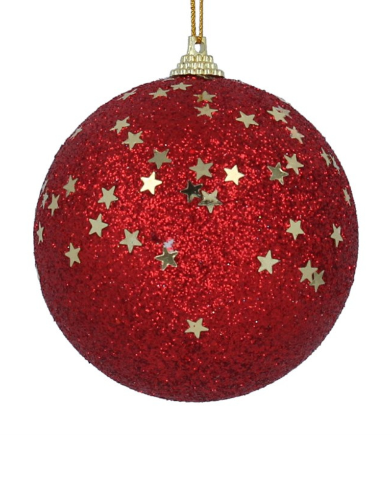 Xmas Red Glitter Gold Star Bauble